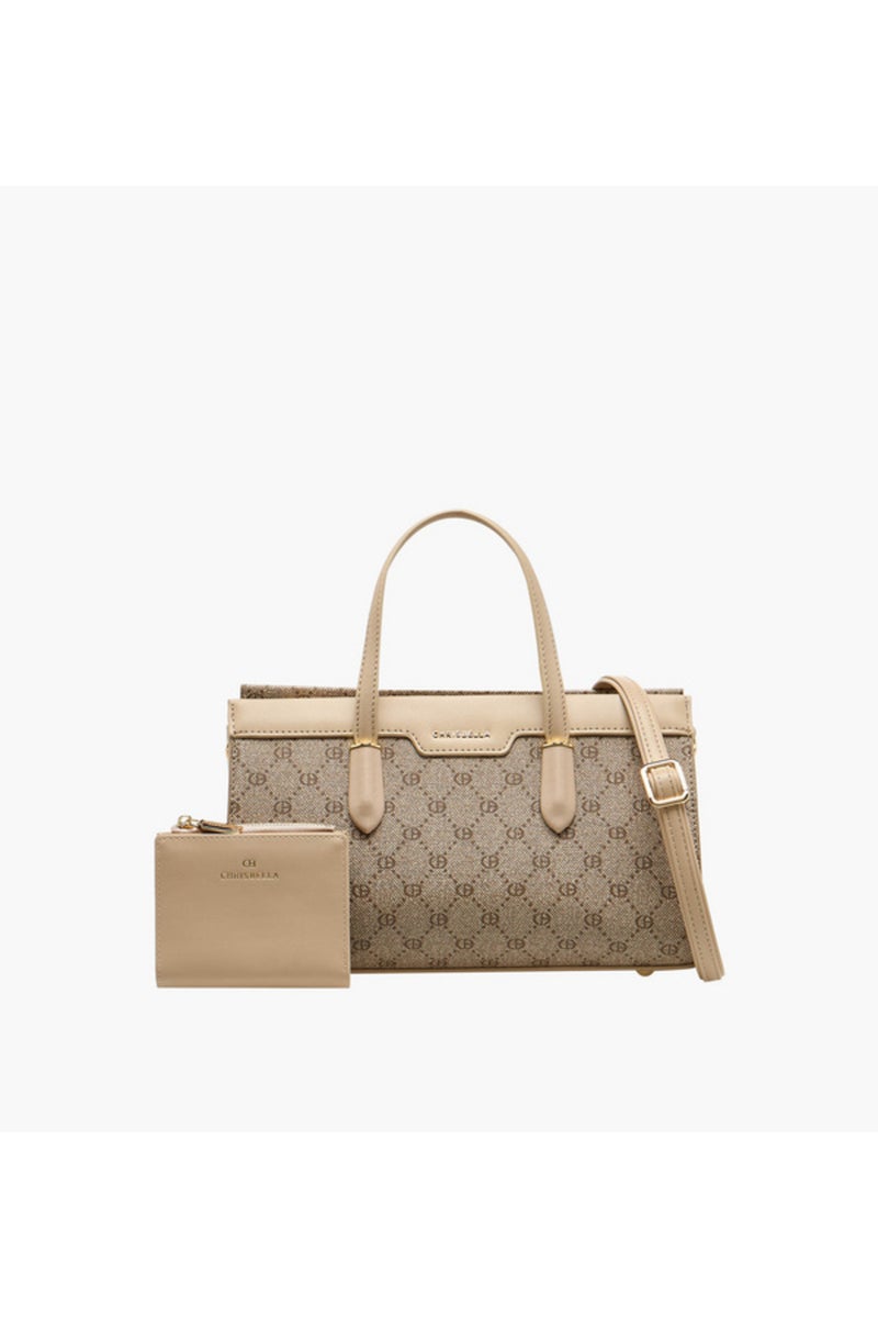 Monogram Print Tote Bag with Wallet